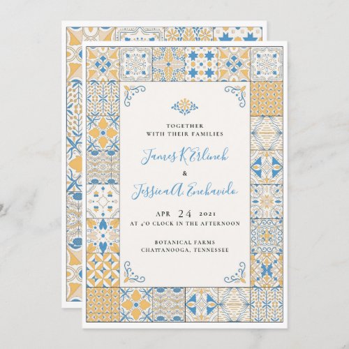 Elegant Mosaic Tile Illustrated Wedding Invitation