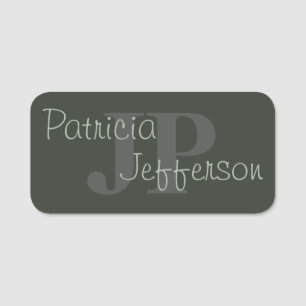 Elegant Moss Dark Green Monogram Name Tag