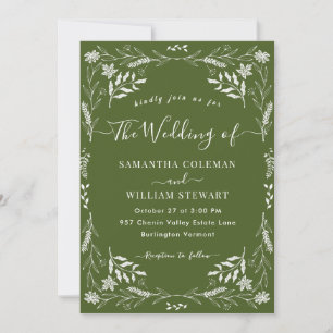 Elegant Moss Green Boho Modern Typography Wedding Invitation