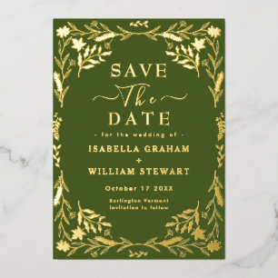 Elegant Moss Green Chic Boho Save The Date Foil Invitation