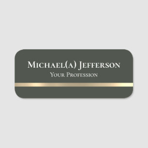 Elegant Moss Green Gold Professional Name Tag