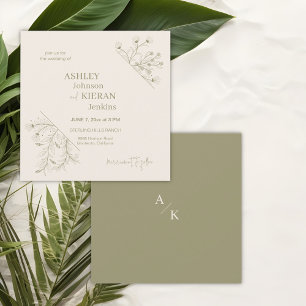 Elegant moss green wedding invitation