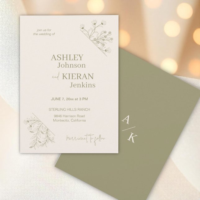 Elegant moss green wedding invitation (Creator Uploaded)