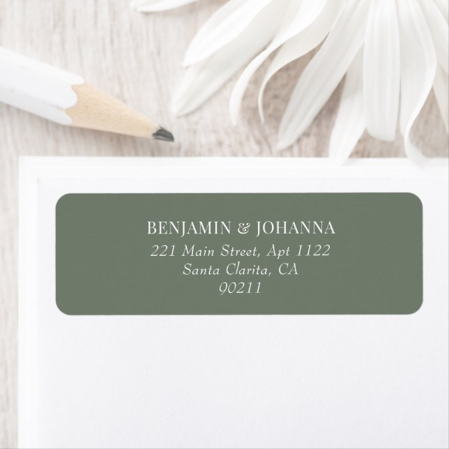 Elegant Moss Green Wedding Return Address Label (Insitu)