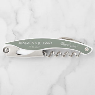 Elegant Moss Green Wedding Thank You Favors Waiter's Corkscrew