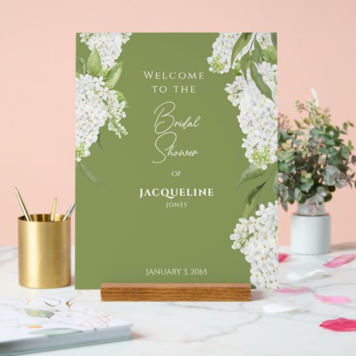 Elegant Moss Green White Hydrangeas Shower Welcome Acrylic Sign