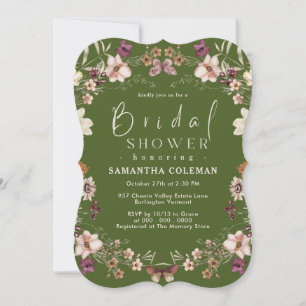 Elegant Moss Green Wildflower Modern Bridal Shower Invitation