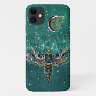 Elegant moth moon emerald night lace green iPhone 11 case