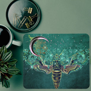 Elegant moth moon emerald night sparkle lace green mouse pad