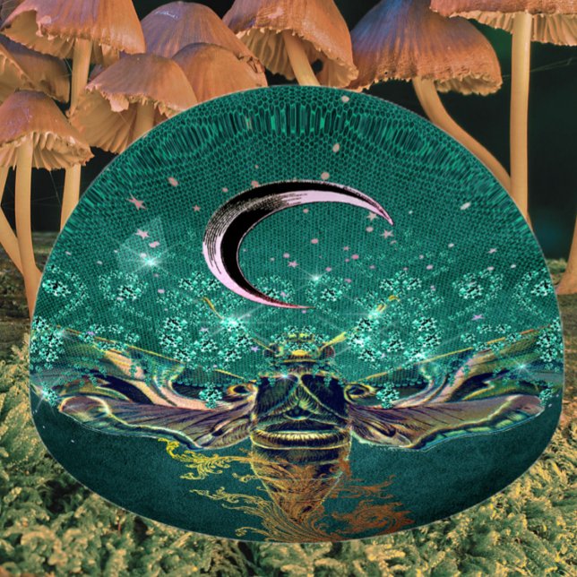 Elegant moth moon emerald night sparkle lace green paperweight (Creator Uploaded)