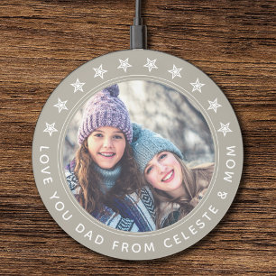 Elegant Mother & Daughter Photo Taupe Gift For Dad Wireless Charger