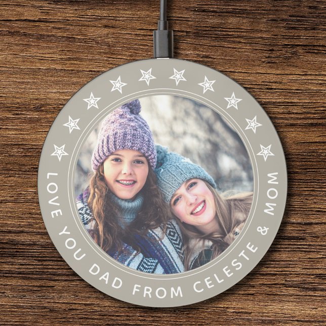 Elegant Mother & Daughter Photo Taupe Gift For Dad Wireless Charger (Creator Uploaded)