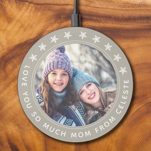   Elegant Mother Daughter Taupe Personalized Photo Wireless Charger