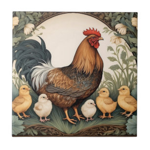 Elegant Mother Hen With Chicks Ceramic Tile