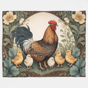 Elegant Mother Hen With Chicks Fleece Blanket