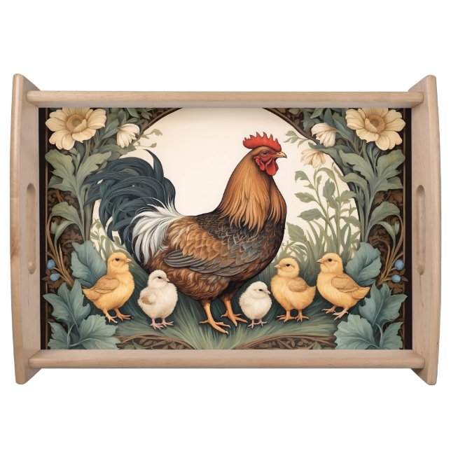 Elegant Mother Hen With Chicks  Serving Tray (Front)