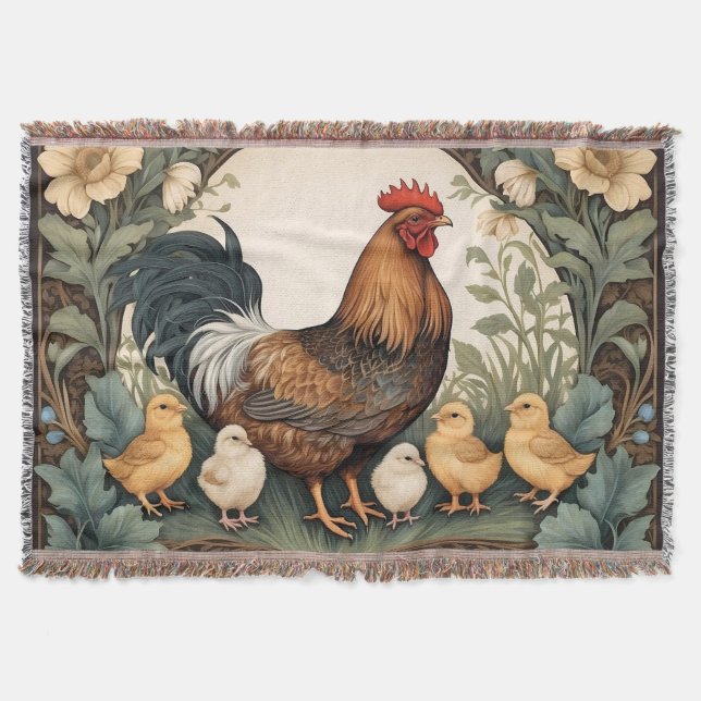 Elegant Mother Hen With Chicks  Throw Blanket (Front)