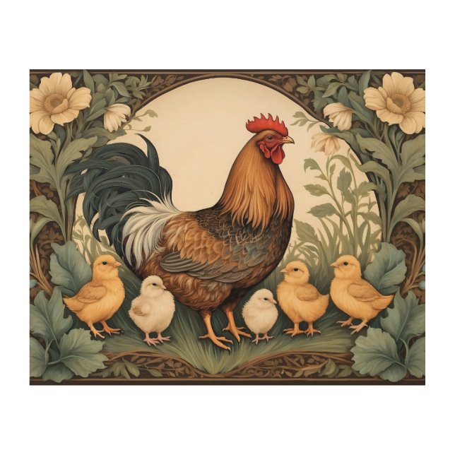 Elegant Mother Hen With Chicks  Wood Wall Art (Front)