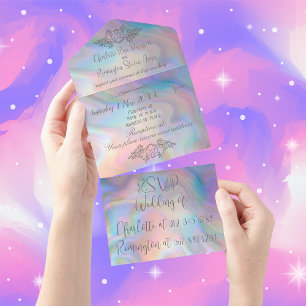 Elegant Mother-of-Pearl Colorful Wedding All In One Invitation