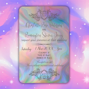 Elegant Mother-of-Pearl Colorful Wedding Invite Magnet