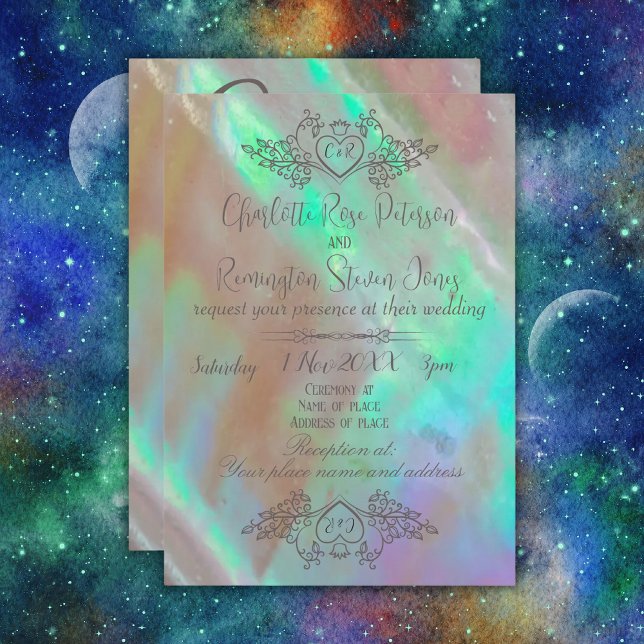 Elegant Mother-of-Pearl Green Wedding Invitation (Creator Uploaded)