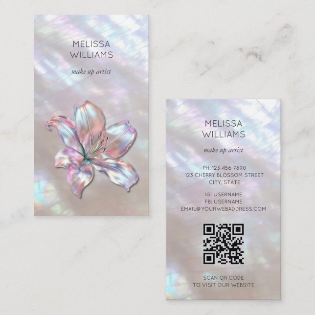 Elegant Mother-of-Pearl Lily Business Card (Front/Back)
