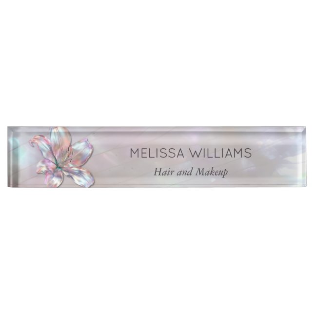 Elegant Mother-of-Pearl Lily Desk Name Plate (Front)