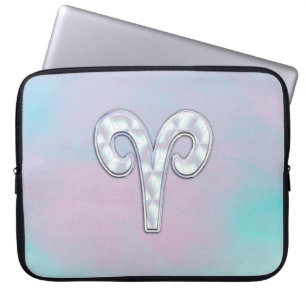 Elegant Mother of Pearl Style Aries Zodiac Symbol Laptop Sleeve