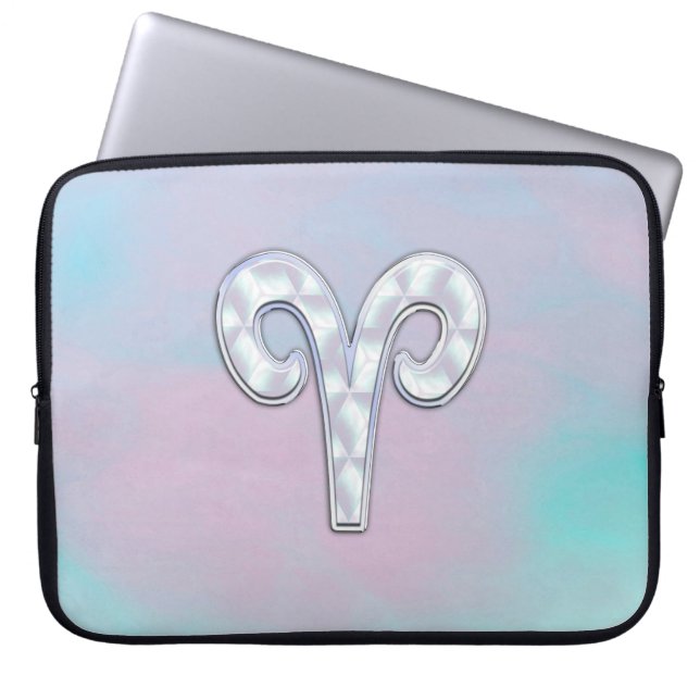 Elegant Mother of Pearl Style Aries Zodiac Symbol Laptop Sleeve (Front)