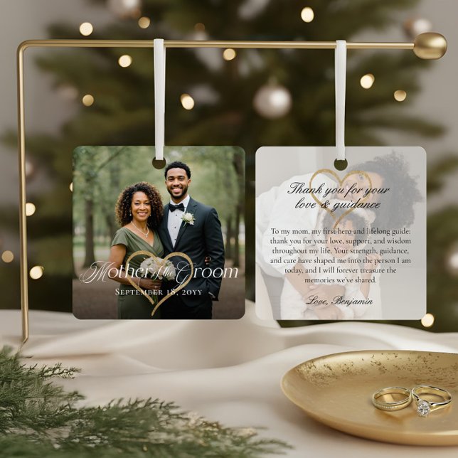 Elegant Mother of the Groom Photo Memory Keepsake Metal Ornament (Elegant Mother of the Groom Photo Memory Keepsake Metal Ornament)