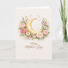 Elegant Mother’s Day, Floral Gold Moon Design Card