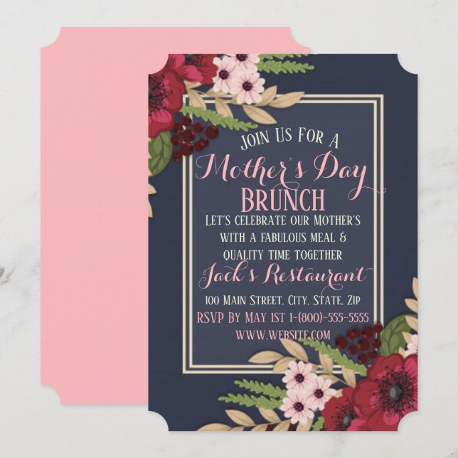 Elegant Mother’s Day Invitation Flat Card (Front/Back)