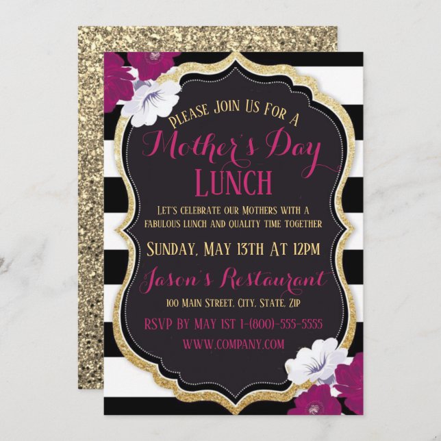 Elegant Mother’s Day Lunch Invitation Flat Card (Front/Back)