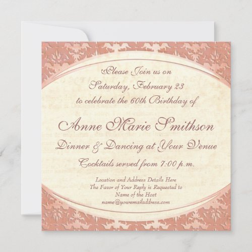 Elegant Mothers 60th Birthday Vintage Party Invitation