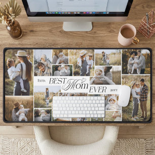 Elegant Mothers Day Best Mom Ever Photo Collage Desk Mat