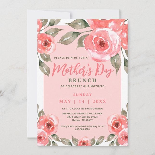 Elegant Mother's Day Brunch Party Spring Floral Invitation (Front)