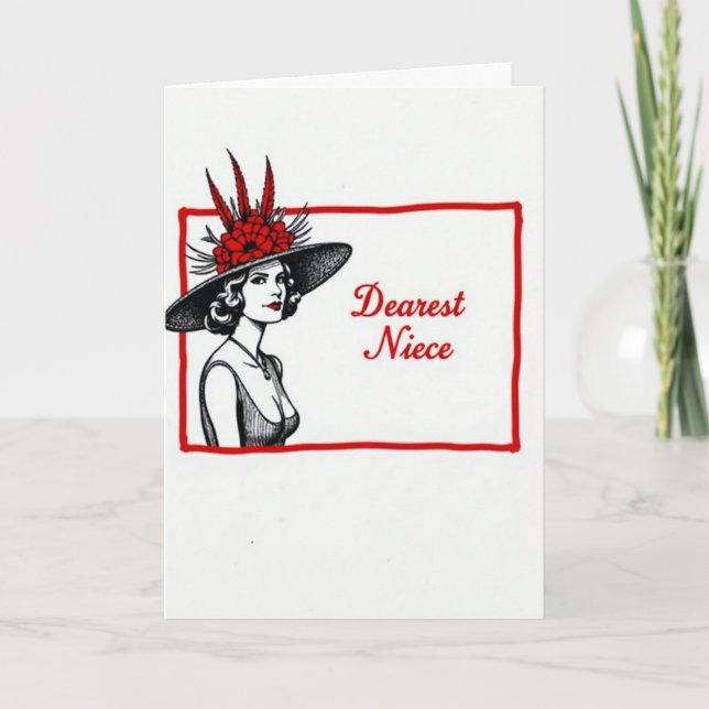 Elegant Mothers Day Feathered Hat Card (Front)