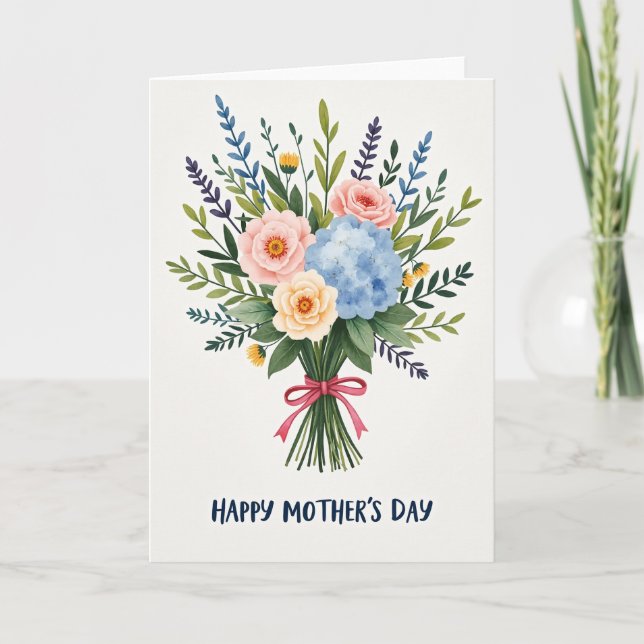 Elegant Mothers Day Floral Bow Card (Front)
