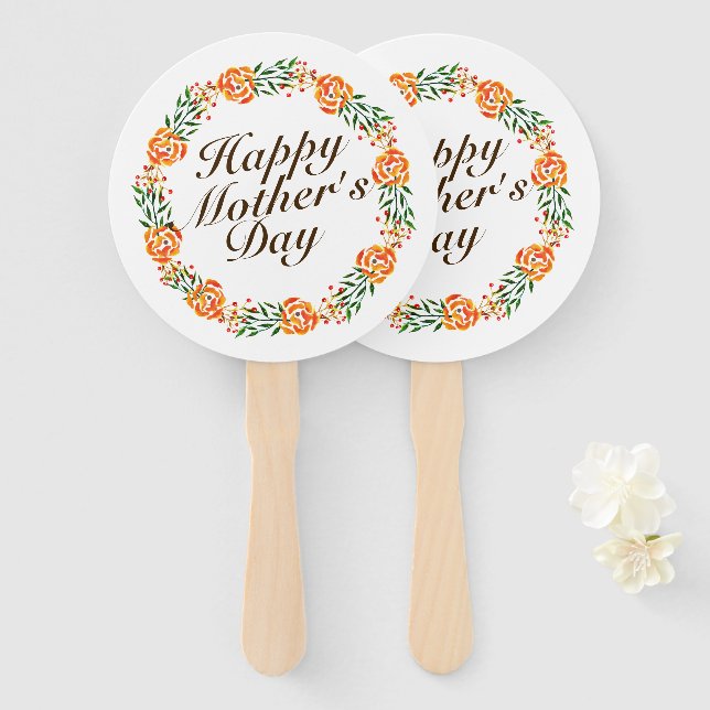 Elegant Mother's Day Floral Wreath | Hand Fan (Front and Back)