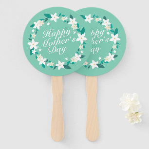 Elegant Mother's Day Floral Wreath Hand Fan