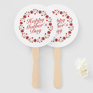 Elegant Mother's Day Floral Wreath Hand Fan