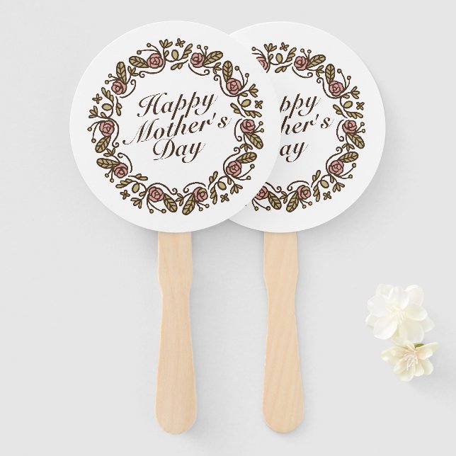 Elegant Mother's Day Floral Wreath | Hand Fan (Front and Back)