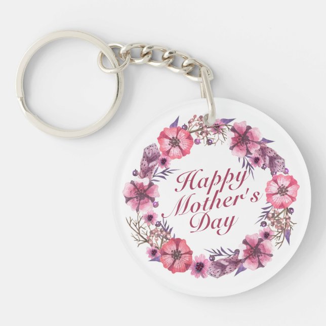 Elegant Mother's Day Floral Wreath Keychain (Front)
