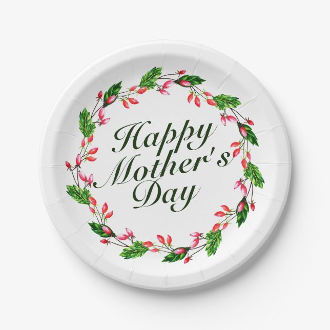Elegant Mother's Day Floral Wreath Paper Plate (Front)