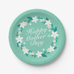 Elegant Mother's Day Floral Wreath Paper Plate