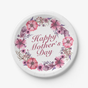 Elegant Mother's Day Floral Wreath Paper Plate