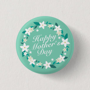 Elegant Mother's Day Floral Wreath   Pin Button