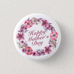 Elegant Mother's Day Floral Wreath Pin Button