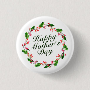 Elegant Mother's Day Floral Wreath   Pin Button