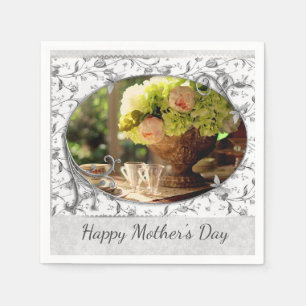 Elegant Mother's Day Gray Floral Paper Napkin